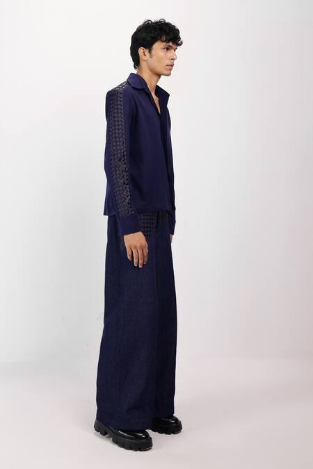 Siddhant Agrawal_Navy Polyester, Satin Indigo Drift Shirt _Online_at_Aza_Fashions