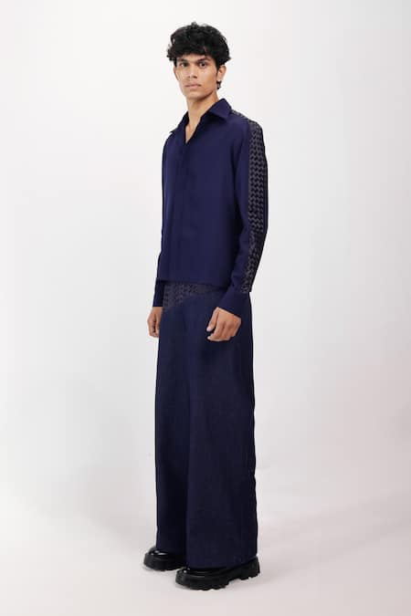 Buy_Siddhant Agrawal_Navy Polyester, Satin Indigo Drift Shirt _Online_at_Aza_Fashions