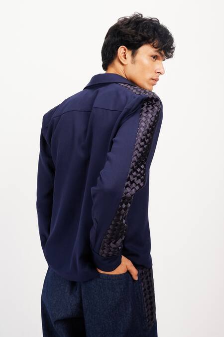 Shop_Siddhant Agrawal_Navy Polyester, Satin Indigo Drift Shirt _Online_at_Aza_Fashions