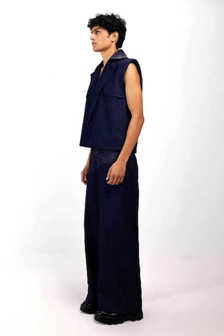 Buy_Siddhant Agrawal_Blue Indigo Drift Trouser _Online_at_Aza_Fashions