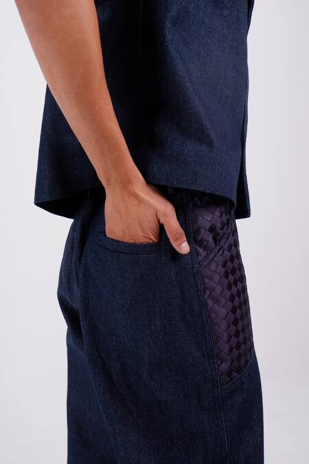 Shop_Siddhant Agrawal_Blue Indigo Drift Trouser _Online_at_Aza_Fashions
