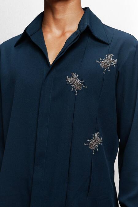Siddhant Agrawal_Blue Embroidery Scarabloom Shirt _Online_at_Aza_Fashions