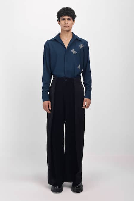 Buy_Siddhant Agrawal_Blue Embroidery Scarabloom Shirt _Online_at_Aza_Fashions