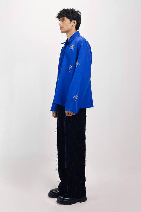 Siddhant Agrawal_Blue Embroidery Sapphire Elytra Shirt _Online_at_Aza_Fashions