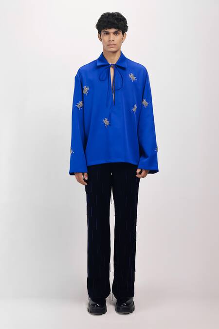 Buy_Siddhant Agrawal_Blue Embroidery Sapphire Elytra Shirt _Online_at_Aza_Fashions