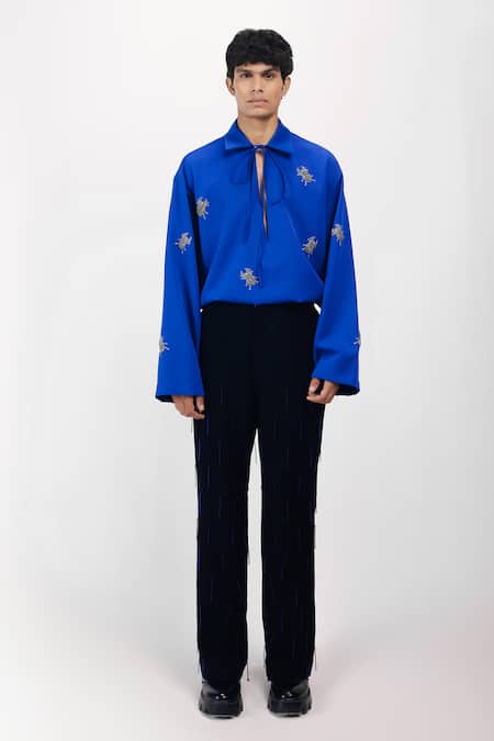Shop_Siddhant Agrawal_Blue Embroidery Sapphire Elytra Shirt _Online_at_Aza_Fashions