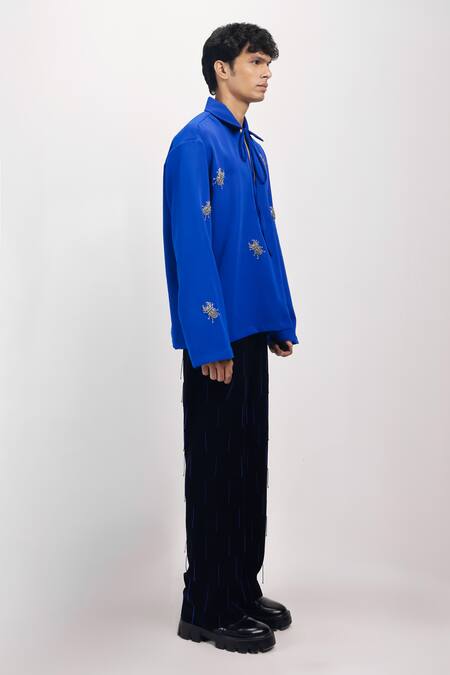 Siddhant Agrawal_Blue Embroidery Sapphire Elytra Shirt _at_Aza_Fashions