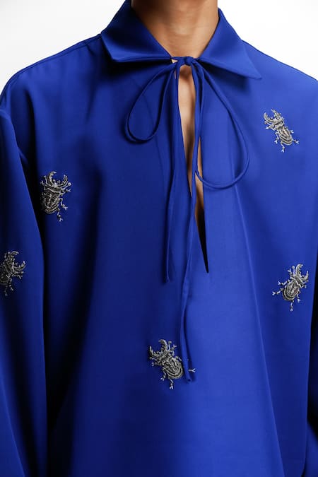 Buy_Siddhant Agrawal_Blue Embroidery Sapphire Elytra Shirt 