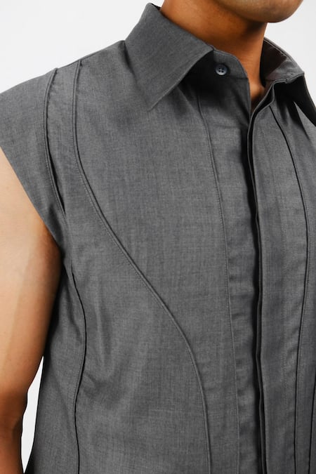 Siddhant Agrawal_Gray Ashtrace Shirt _Online_at_Aza_Fashions