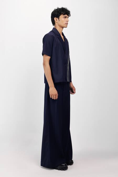 Siddhant Agrawal_Navy Beads, Embroidery Cobalt Root Shirt _Online_at_Aza_Fashions