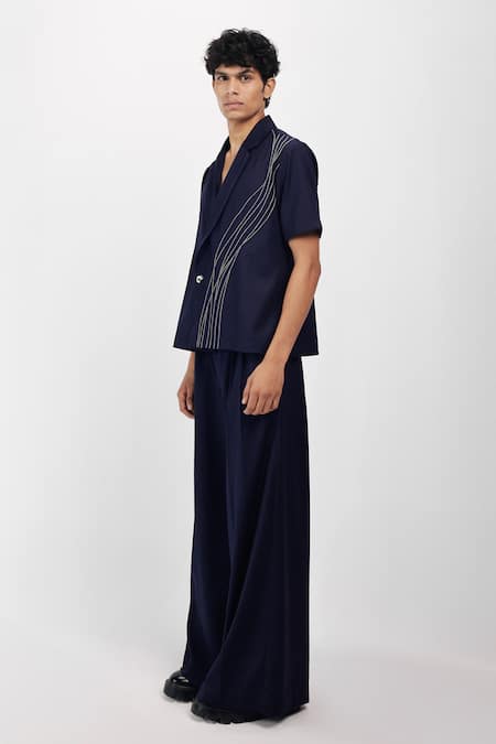 Buy_Siddhant Agrawal_Navy Beads, Embroidery Cobalt Root Shirt _Online_at_Aza_Fashions