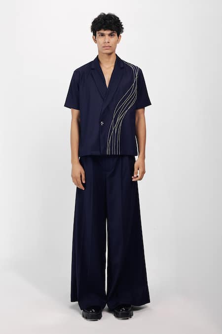 Siddhant Agrawal Navy Beads, Embroidery Cobalt Root Shirt 