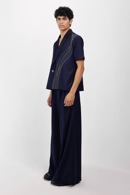 Buy_Siddhant Agrawal_Navy Cobalt Root Trouser _Online_at_Aza_Fashions