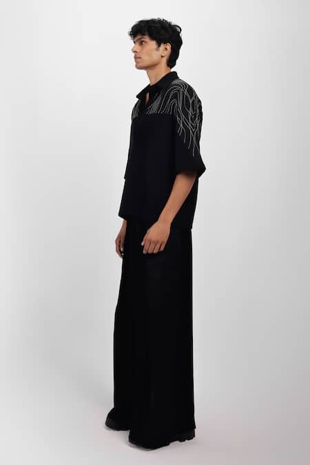 Buy_Siddhant Agrawal_Black Beads, Embroidery Ashroot Whorl T-shirt _Online_at_Aza_Fashions