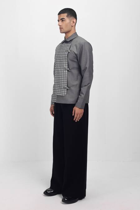 Siddhant Agrawal_Gray Greyfall Weftmire Jacket _Online_at_Aza_Fashions