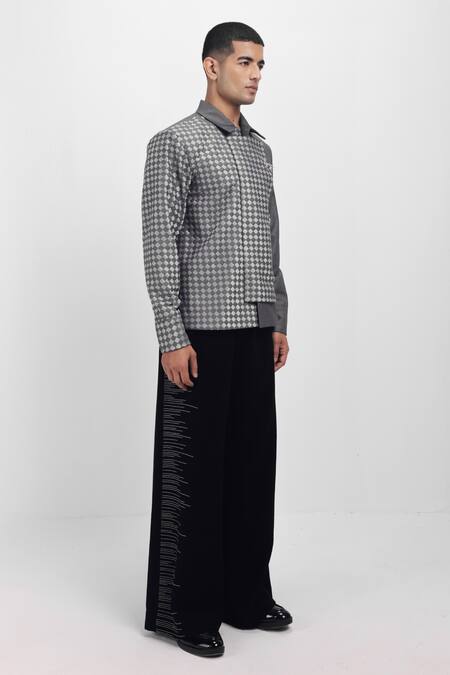 Siddhant Agrawal_Gray Greyfall Weftmire Jacket _at_Aza_Fashions