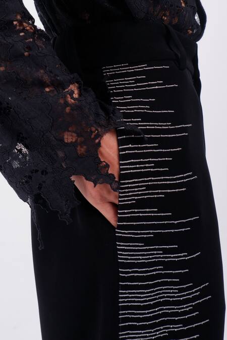 Buy_Siddhant Agrawal_Black Crepe, Cotton Embroidery, Beads Glitch Root Trouser _Online_at_Aza_Fashions
