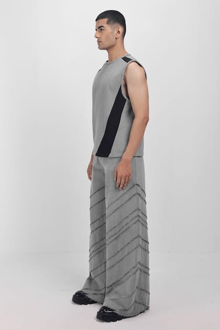 Siddhant Agrawal Gray Cotton, Denim Stone Whisper Tank T-shirt Online at Aza Fashions Siddhant Agrawal_Gray Cotton, Denim Stone Whisper Tank T-shirt _Online_at_Aza_Fashions