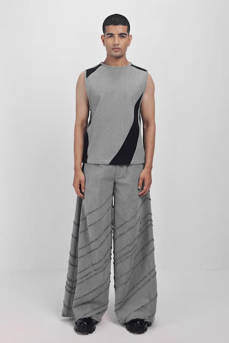 Siddhant Agrawal Gray Cotton, Denim Stone Whisper Tank T-shirt 