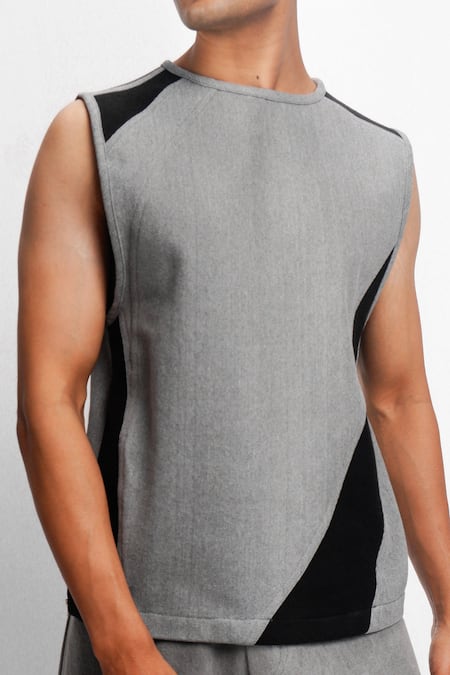 Shop Siddhant Agrawal Gray Cotton, Denim Stone Whisper Tank T-shirt Online at Aza Fashions Shop_Siddhant Agrawal_Gray Cotton, Denim Stone Whisper Tank T-shirt _Online_at_Aza_Fashions
