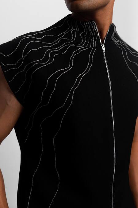 Shop_Siddhant Agrawal_Black Beads, Embroidery Ashroot Vein Jacket _Online_at_Aza_Fashions