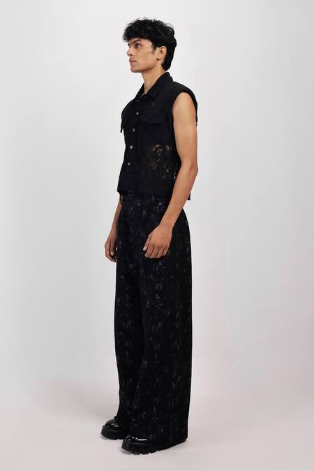 Buy Siddhant Agrawal Black Cotton, Silk Vein Script Trouser Online at Aza Fashions Buy_Siddhant Agrawal_Black Cotton, Silk Vein Script Trouser _Online_at_Aza_Fashions