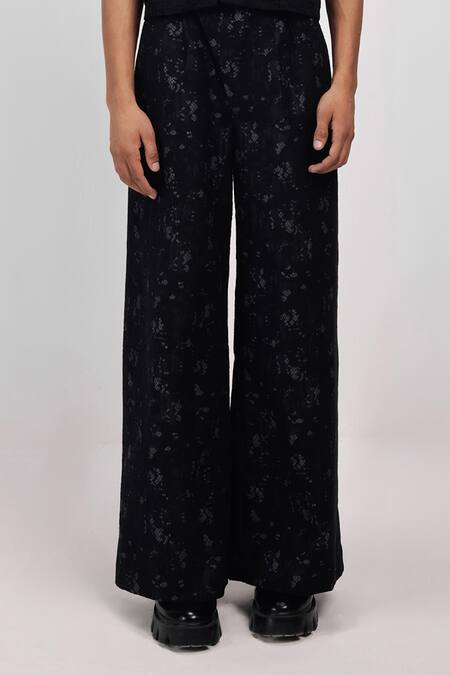 Shop Siddhant Agrawal Black Cotton, Silk Vein Script Trouser Online at Aza Fashions Shop_Siddhant Agrawal_Black Cotton, Silk Vein Script Trouser _Online_at_Aza_Fashions