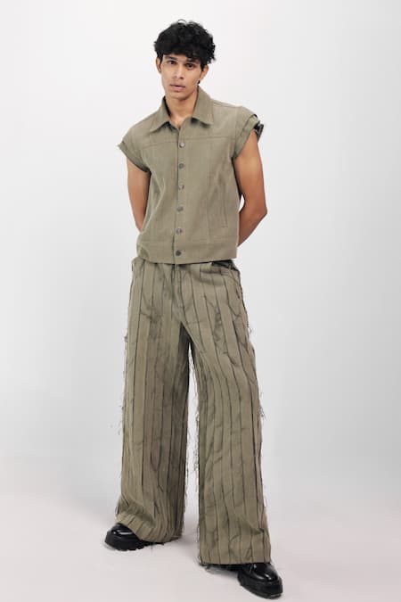 Siddhant Agrawal Green Denim, Cotton Sage Drift Trouser 