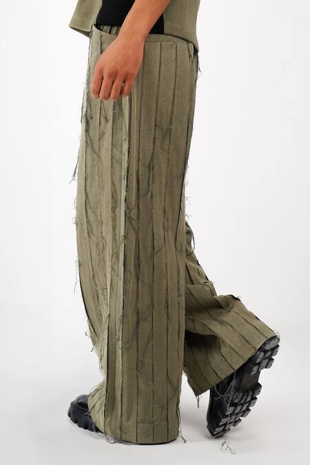 Siddhant Agrawal_Green Denim, Cotton Sage Drift Trouser _at_Aza_Fashions