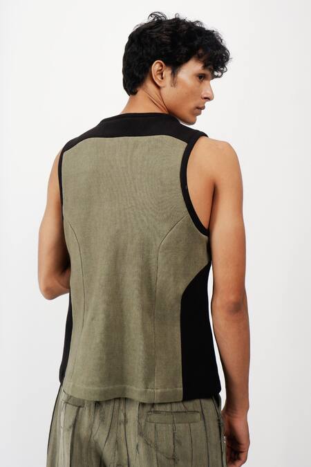 Buy_Siddhant Agrawal_Green Tropical Eclipse Vest _Online_at_Aza_Fashions