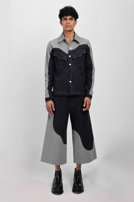 Siddhant Agrawal Black Denim, Cotton Drifted Echo Jacket 