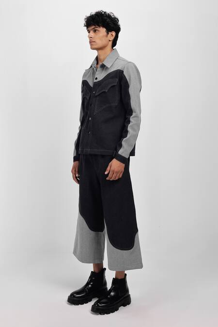 Siddhant Agrawal_Black Denim, Cotton Drifted Echo Jacket _Online_at_Aza_Fashions