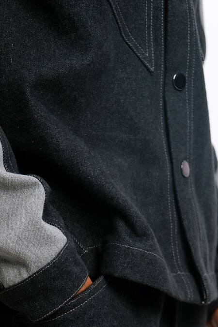 Shop_Siddhant Agrawal_Black Denim, Cotton Drifted Echo Jacket _Online_at_Aza_Fashions