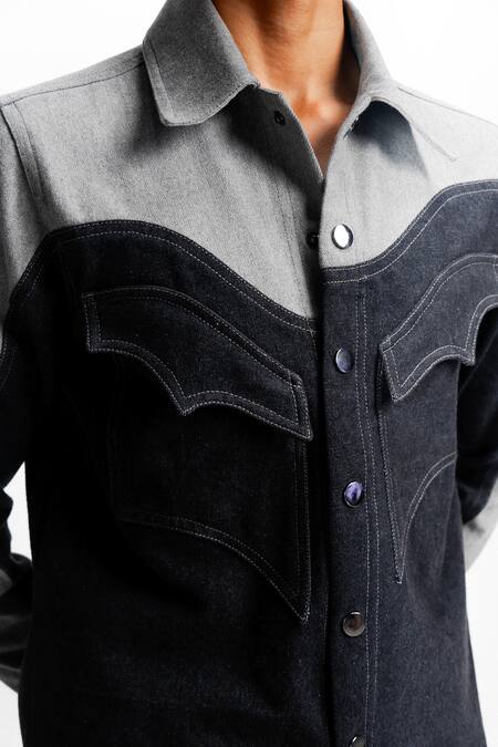Siddhant Agrawal_Black Denim, Cotton Drifted Echo Jacket _at_Aza_Fashions
