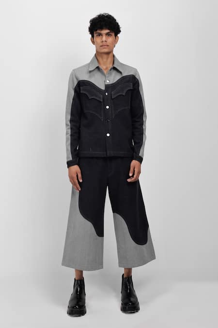 Siddhant Agrawal Black Cotton, Denim Drifted Echo Cullote Pant 