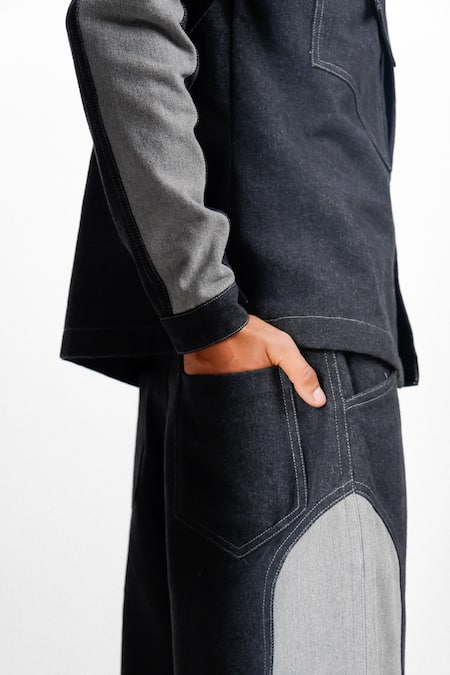 Shop_Siddhant Agrawal_Black Cotton, Denim Drifted Echo Cullote Pant _Online_at_Aza_Fashions