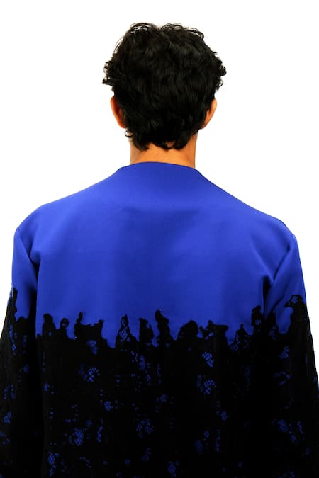 Shop_Siddhant Agrawal_Blue Lace Celestial Thread Shacket _Online_at_Aza_Fashions