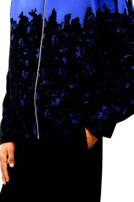Siddhant Agrawal_Blue Lace Celestial Thread Shacket _at_Aza_Fashions