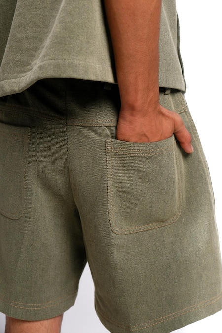 Buy_Siddhant Agrawal_Green Rawfern Shorts _Online_at_Aza_Fashions