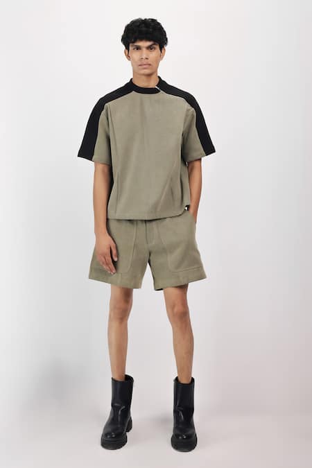 Shop_Siddhant Agrawal_Green Rawfern Shorts _Online_at_Aza_Fashions