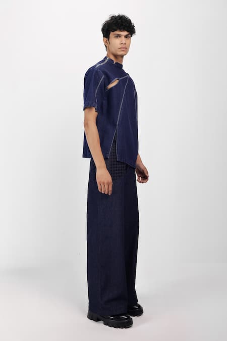 Buy Siddhant Agrawal Blue Weathered Indigo T-shirt Online at Aza Fashions Buy_Siddhant Agrawal_Blue Weathered Indigo T-shirt _Online_at_Aza_Fashions