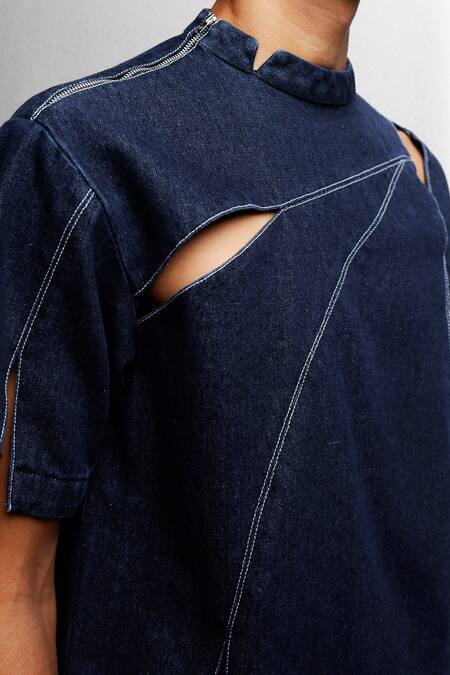 Siddhant Agrawal Blue Weathered Indigo T-shirt at Aza Fashions Siddhant Agrawal_Blue Weathered Indigo T-shirt _at_Aza_Fashions