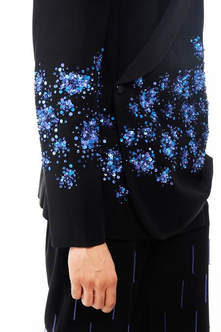 Siddhant Agrawal_Black Sequins, Beads, Embroidery Coral Fade Blazer _Online_at_Aza_Fashions