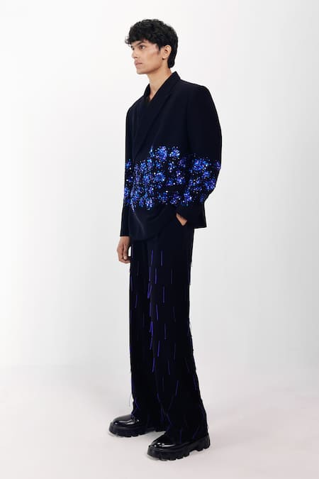 Buy_Siddhant Agrawal_Black Sequins, Beads, Embroidery Coral Fade Blazer _Online_at_Aza_Fashions