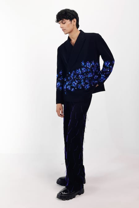 Siddhant Agrawal Black Sequins, Beads, Embroidery Coral Fade Blazer 