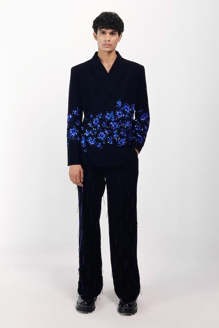 Shop_Siddhant Agrawal_Black Sequins, Beads, Embroidery Coral Fade Blazer _Online_at_Aza_Fashions