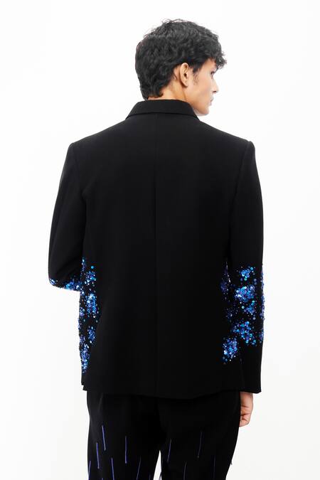 Siddhant Agrawal_Black Sequins, Beads, Embroidery Coral Fade Blazer _at_Aza_Fashions