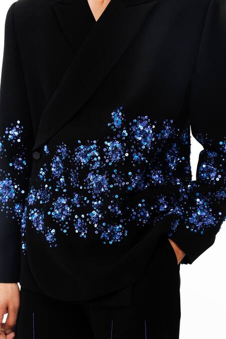 Buy_Siddhant Agrawal_Black Sequins, Beads, Embroidery Coral Fade Blazer 
