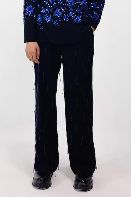 Siddhant Agrawal_Black Tassels, Embroidery Coral Fade Trouser _Online_at_Aza_Fashions