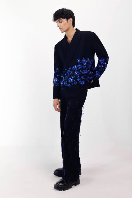 Shop_Siddhant Agrawal_Black Tassels, Embroidery Coral Fade Trouser _Online_at_Aza_Fashions